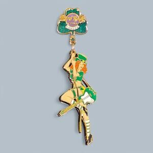 Hard Rock Pin 2006 London Leprechaun Girl Dangling From Shamrock St Patricks Day